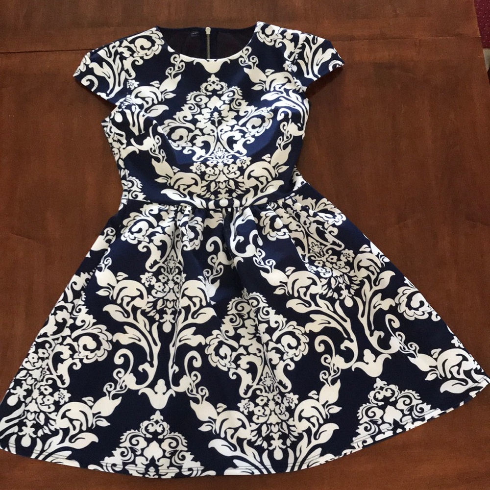 Beautiful Navy Blue Dress with White Print